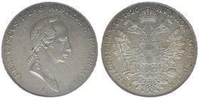 KAISERTUM ÖSTERREICH Kaiser Franz I.
Taler 1826 A
Frühwald 186, 28,07 Gramm, -vz justiert