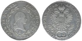 Kaisertum Österreich
Kaiser Franz I.

20 Kreuzer 1804 E
ANK 40, 6,66 Gramm, ss/vz
