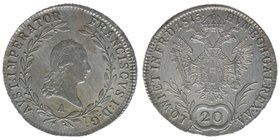 KAISERTUM ÖSTERREICH Kaiser Franz I.
20 Kreuzer 1815 A
6.70 Gramm, vz/stfr