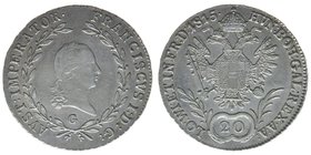 Kaisertum Österreich
Kaiser Franz I.

20 Kreuzer 1815 G
ANK 43, 6,66 Gramm, ss