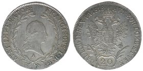 KAISERTUM ÖSTERREICH Kaiser Franz I.
20 Kreuzer 1818 A
6.67 Gramm, vz+