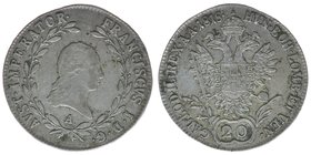 Kaisertum Österreich
Kaiser Franz I.
20 Kreuzer 1818 A
6,68 Gramm, ss