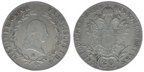 Kaisertum Österreich
Kaiser Franz I.
20 Kreuzer 1819 M
6,61 Gramm, ss+