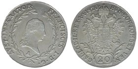 Kaisertum Österreich
Kaiser Franz I. 1806-1835

20 Kreuzer 1820 A
Frühwald 327, 6,63 Gramm, vz