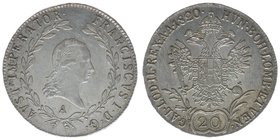 KAISERTUM ÖSTERREICH 
Kaiser Franz I.
20 Kreuzer 1820 A
6.66 Gramm, vz/stfr