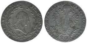Kaisertum Österreich
Kaiser Franz I.
20 Kreuzer 1822 A
6,61 Gramm, ss+