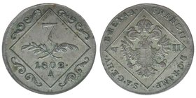 Österreich Habsburg Kaiser Franz II.
7 Kreuzer 1802 A
4.33 Gramm, vz
