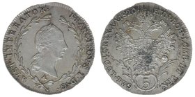KAISERTUM ÖSTERREICH Kaiser Franz I.
5 Kreuzer 1820 A
2.21 Gramm, vz/stfr