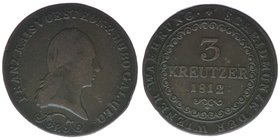 Kaisertum Österreich
Kaiser Franz I.
3 Kreuzer 1812 B
12,26 Gramm, -ss