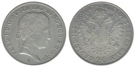 Kaisertum Österreich
Kaiser Ferdinand I.

20 Kreuzer 1847 A
6,71 Gramm, vz