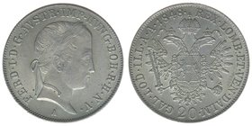 Kaisertum Österreich
Kaiser Ferdinand I.

20 Kreuzer 1848 A
6,67 Gramm, vz+