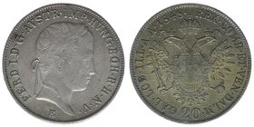KAISERTUM ÖSTERREICH Kaiser Ferdinand I.

20 Kreuzer 1848 E
6,73 Gramm, ss++ justiert