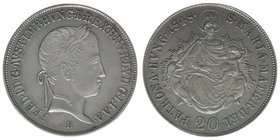 Kaisertum Österreich
Kaiser Ferdinand I.

20 Kreuzer 1848 B
6,65 Gramm, ss/vz