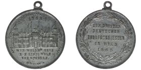 Kaisertum Österreich
Kaiser Franz Joseph I.
Zinnmedaille 1868 auf das 3. deutsche Bundesschießen in Wien
Zinn
9,38 Gramm, ss+