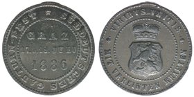 KAISERTUM ÖSTERREICH Medaille 1886
Süddeutsches Gauturnfest Graz 1886
Zinn, 32mm, 13,63 Gramm, -vz