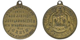 Kaisertum Österreich
Medaille 1891
Erinnerung an die 400jährige Jubiläumsfeier Stadterhebung Grein
Messing
15.48 Gramm, vz++