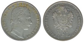 KAISERTUM ÖSTERREICH Kaiser Franz Joseph I.

1/4 Gulden 1859 V
5,32 Gramm, ss