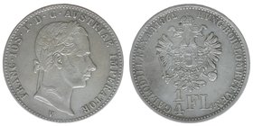 KAISERTUM ÖSTERREICH Kaiser Franz Joseph I.
1/4 Gulden 1862 V
5,29 Gramm, ss