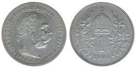 Kaisertum Österreich
Kaiser Franz Joseph I.
1 Krone 1906
sehr selten, 4,98 Gramm, ss/vz