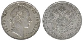 KAISERTUM ÖSTERREICH Kaiser Franz Joseph I.

20 Kreuzer 1852 A
4.32 Gramm, vz