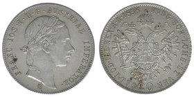 Kaisertum Österreich
Kaiser Franz Joseph I.

20 Kreuzer 1856 B
4,35 Gramm, vz