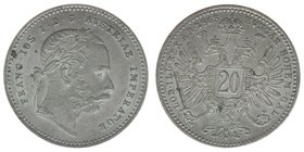 Kaisertum Österreich
Kaiser Franz Joseph I.

20 Kreuzer 1868
2,62 Gramm, vz/stfr