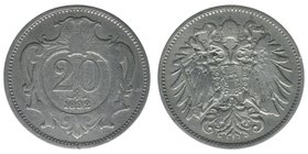 Kaisertum Österreich
Kaiser Franz Joseph I.
20 Heller 1892
3,94 Gramm, ss