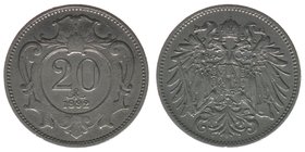 Kaisertum Österreich 
Kaiser Franz Joseph I.
20 Heller 1892
seltener Jahrgang, 3,95 Gramm, ss