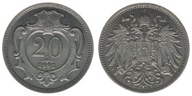 Kaisertum Österreich
Kaiser Franz Joseph I.
20 Heller 1893
3,99 Gramm, vz++
