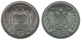 Kaisertum Österreich
Kaiser Franz Joseph I.
20 Heller 1893
4,01 Gramm, vz