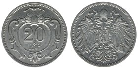 Kaisertum Österreich
Kaiser Franz Joseph I.
20 Heller 1907
4,04 Gramm, -vz