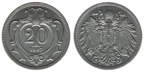 Kaisertum Österreich
Kaiser Franz Joseph I.
20 Heller 1907
3,93 Gramm, vz