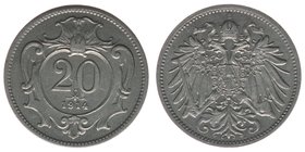Kaisertum Österreich
Kaiser Franz Joseph I.
20 Heller 1914
3,94 Gramm, vz