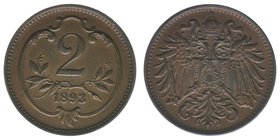 Kaisertum Österreich
Kaiser Franz Joseph I.
2 Heller 1893
3,34 Gramm, vz