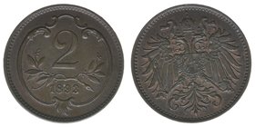 Kaisertum Österreich
Kaiser Franz Joseph I.
2 Heller 1893
3,34 Gramm, vz+
