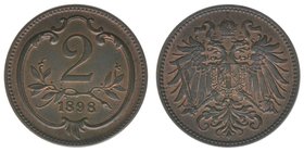 Kaisertum Österreich
Kaiser Franz Joseph I.
2 Heller 1898
3,31 Gramm, -vz