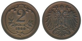 Kaisertum Österreich
Kaiser Franz Joseph I.
2 Heller 1900
3,35 Gramm, ss/vz