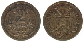 Kaisertum Österreich
Kaiser Franz Joseph I.
2 Heller 1900
3,27 Gramm, ss