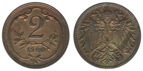 Kaisertum Österreich
Kaiser Franz Joseph I.
2 Heller 1900
3,36 Gramm, ss/vz