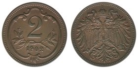Kaisertum Österreich
Kaiser Franz Joseph I.
2 Heller 1902
3,36 Gramm, ss/vz