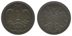 Kaisertum Österreich
Kaiser Franz Joseph I.
1 Heller 1899
seltenes Jahr, 1,61 Gramm, vz