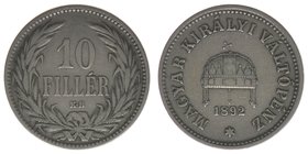 KAISERTUM ÖSTERREICH Ungarn Kaiser Franz Joseph I.
10 Filler 1892
Nickel, 2,95 Gramm, ss+, Jahrgangsrarität