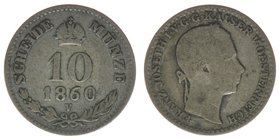 Kaisertum Österreich 
Kaiser Franz Joseph I. 
10 Kreuzer 1860 V Venedig
1,94 Gramm, selten, s/ss