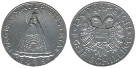 Österreich 1. Republik
5 Schilling 1935
Silber, 15,04 Gramm, -vz, gereinigt