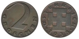 Österreich 1. Republik
2 Groschen 1938
3,33 Gramm, ss/vz