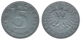 Österreich 2. Republik
5 Groschen 1994
2,49 Gramm, handgehoben, Auflage nur 25000 Stück