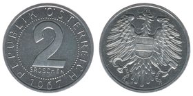 Österreich 2. Republik
2 Groschen 1967
sehr selten, Auflage nur 13000 Stück, PP