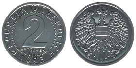 Österreich 2. Republik
2 Groschen 1993
selten, Auflage nur 28000 Stück, handgehoben