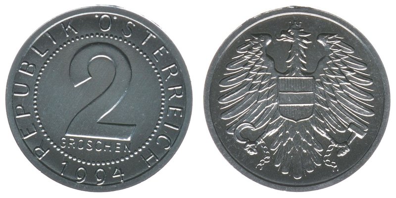 Österreich 2. Republik
2 Groschen 1994 - letzter Jahrgang dieser Nominale
Alum...