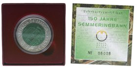 Österreich 2. Republik
25 Euro Sondergedenkmünze Bimetall 900 Ag, Niob
Semmeringbahn 2004 Auflage 50000 in Originalschachtel der Münze Österreich
Z...